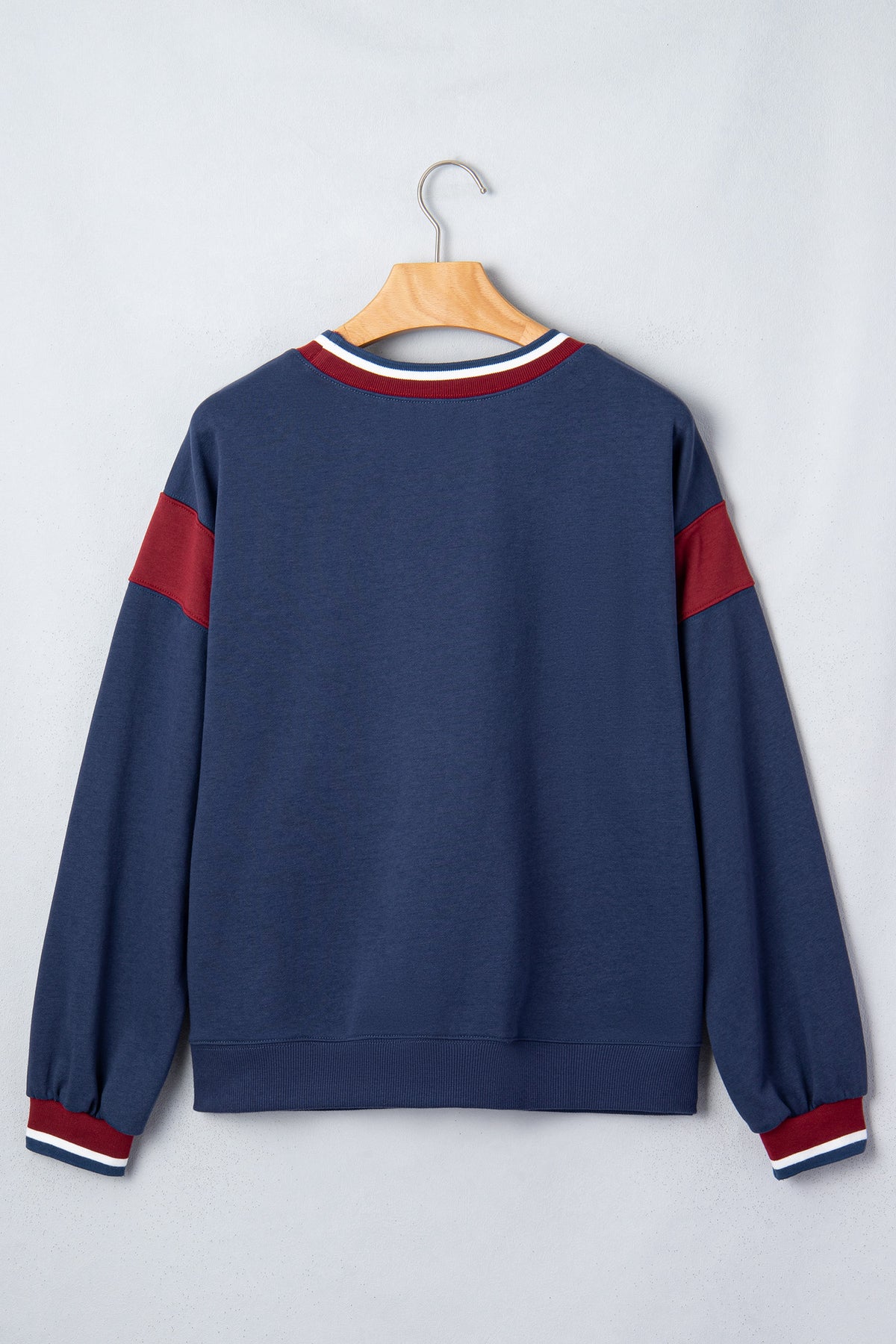 Sail Blue Patchwork Round Neck Long Sleeve Sweatshirt