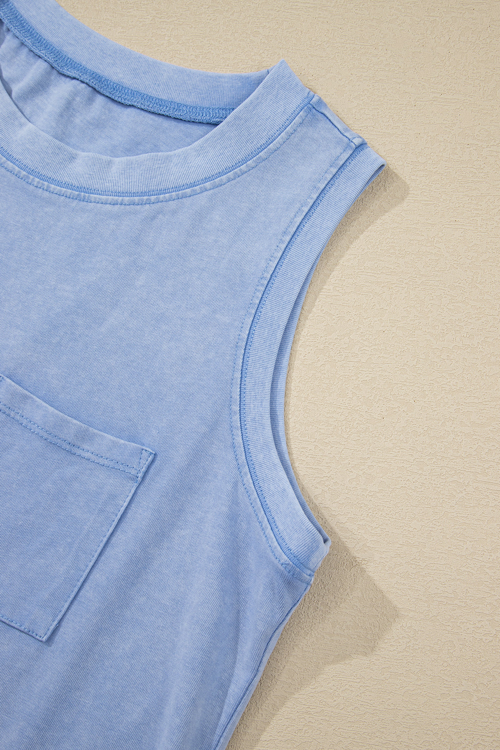Beau Blue Mineral Wash Patched Chest Pocket Casual Tank Top