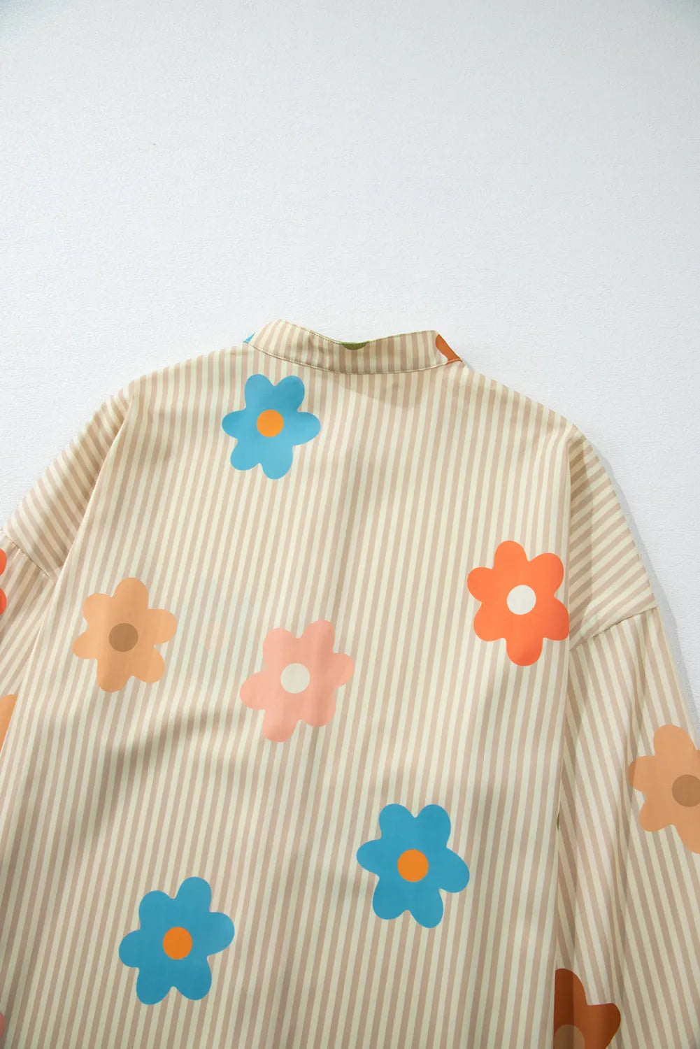 Apricot Stripe Flower Print Collared Button-up Loose Fit Shirt - Chic Meadow Boutique 