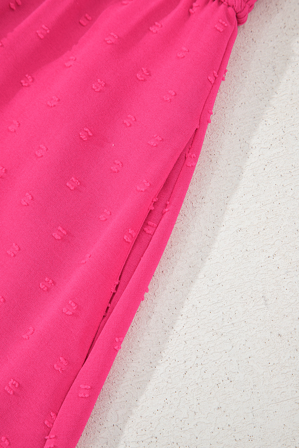 Sachet Pink Swiss Dot Smocked Frilled Neckline Short Sleeve Plus Size Dress