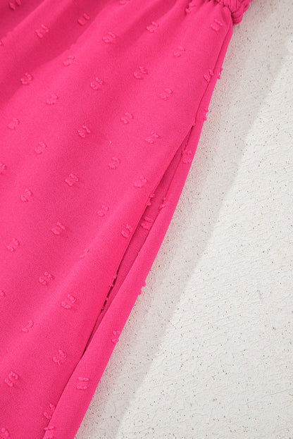 Sachet Pink Swiss Dot Smocked Frilled Neckline Short Sleeve Plus Size Dress