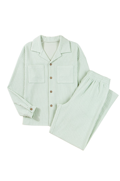 Clearly Aqua Textured Patched Chest Pocket Shirt and Pants Set