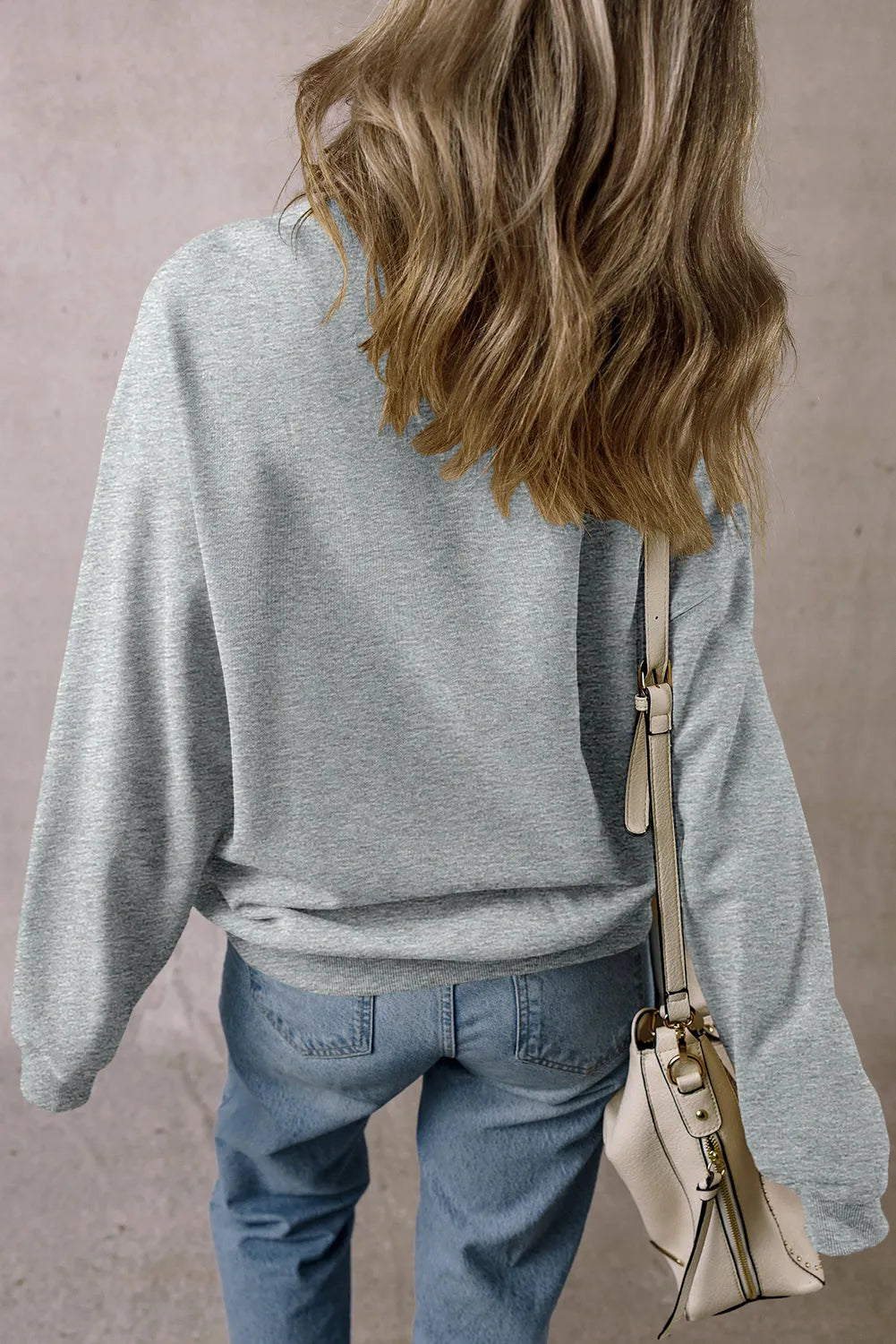 Light Grey Solid Fleece Lined Crew Neck Casual Sweatshirt - Chic Meadow Boutique 