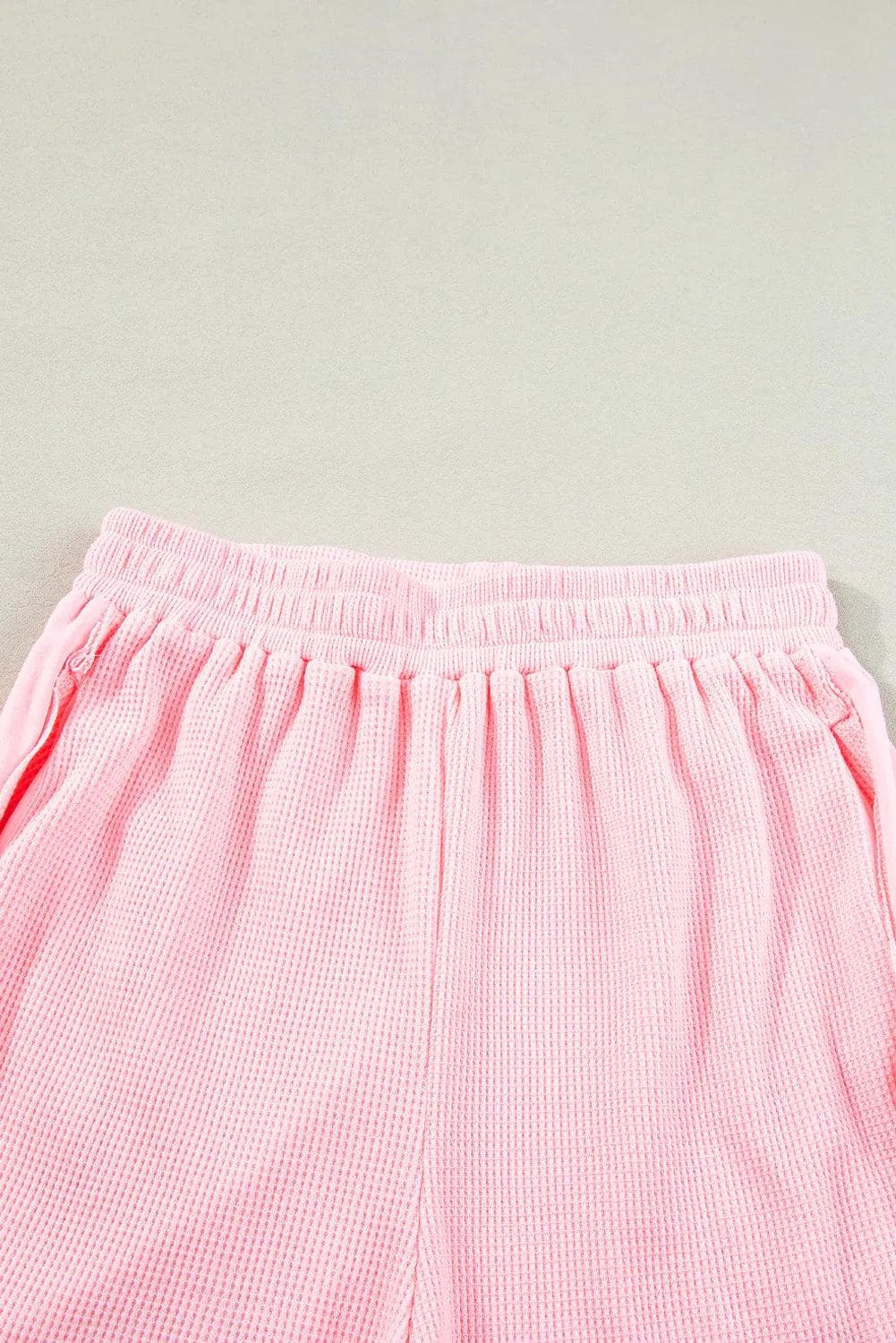 Two Piece Sets/Short Sets Light Pink Waffle Knit Oversize Tee and Shorts Set