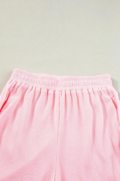 Two Piece Sets/Short Sets Light Pink Waffle Knit Oversize Tee and Shorts Set