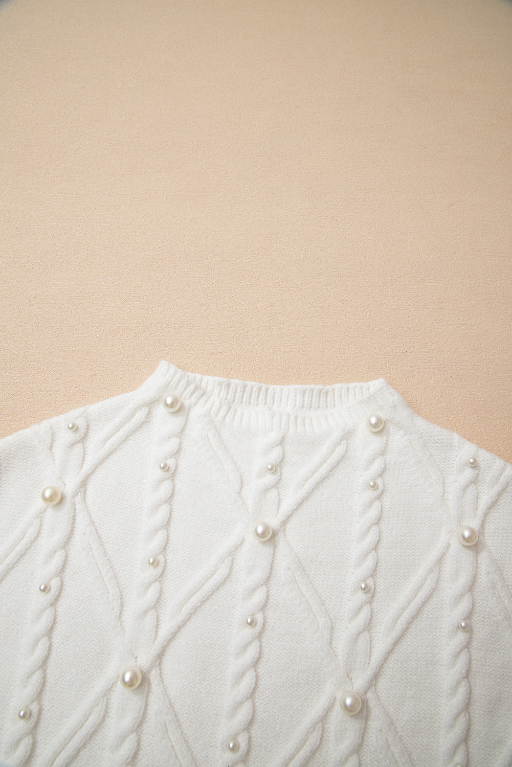 White Pearled High Neck Textured Knit Sweater Vest