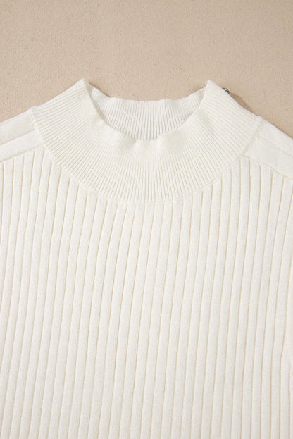 White Ribbed Knit High Neck Sweater Vest - Chic Meadow Boutique 