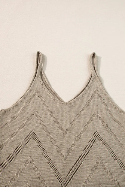 Parchment Chevron Pointelle Knit Spaghetti Straps Sweater Vest - Chic Meadow Boutique 