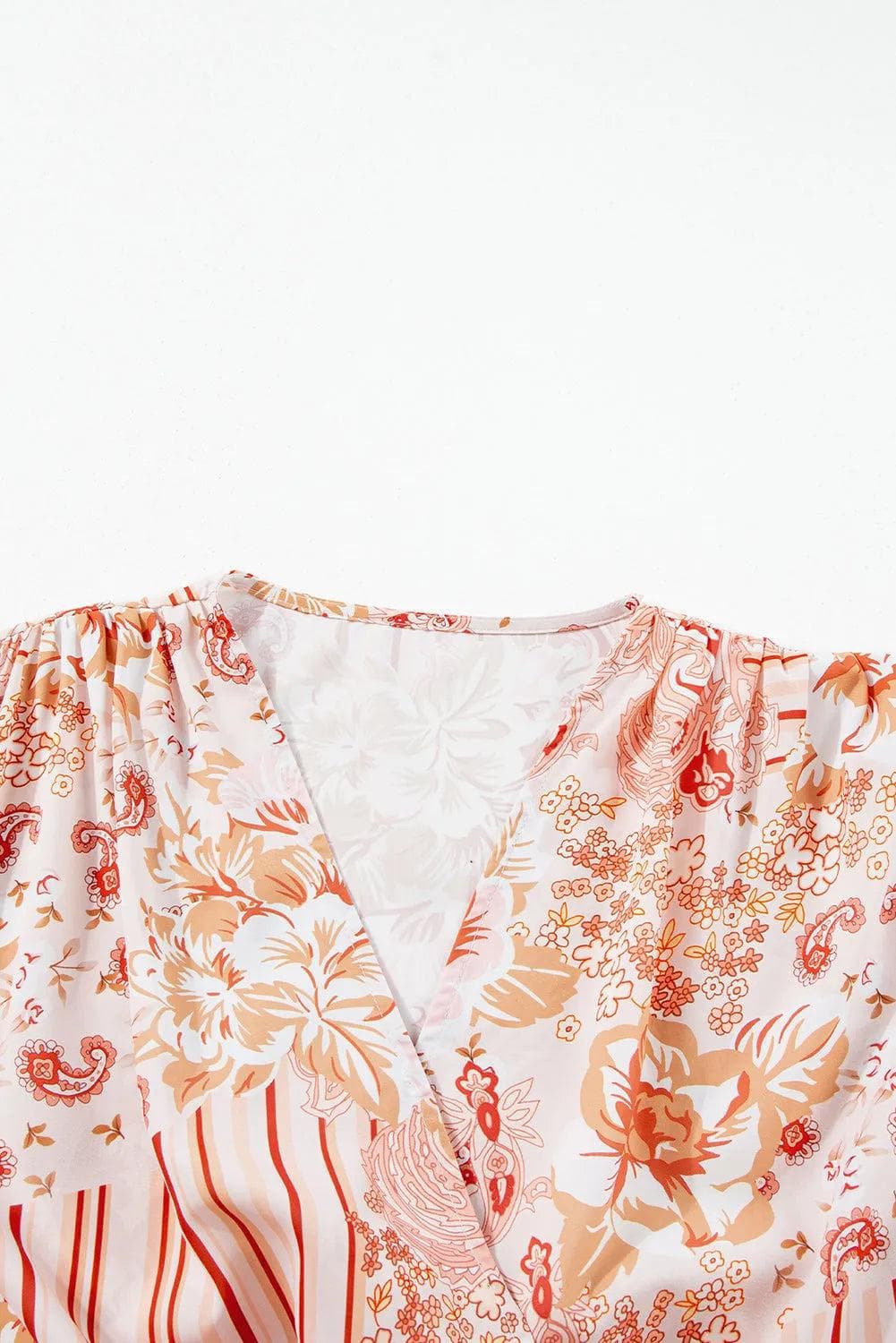 Tops/Bodysuits Orange Floral Print Ruffled Bell Sleeve V Neck Bodysuit