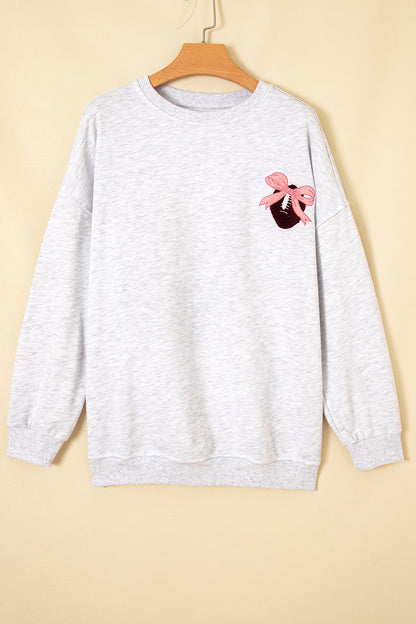 Light Grey Embroidered Football Bow Back Long Sleeve Sweatshirt