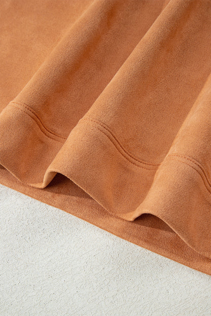 Thai Curry Collared V Neck Faux Suede Short Sleeve Shift Mini Dress