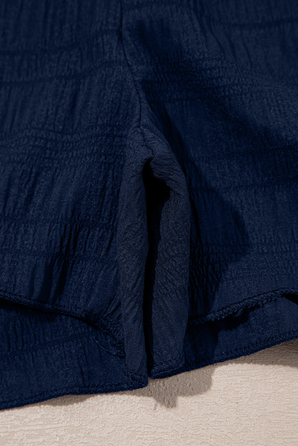 Dirty blue Textured Square Neck Top and Shirred High Waist Shorts Set