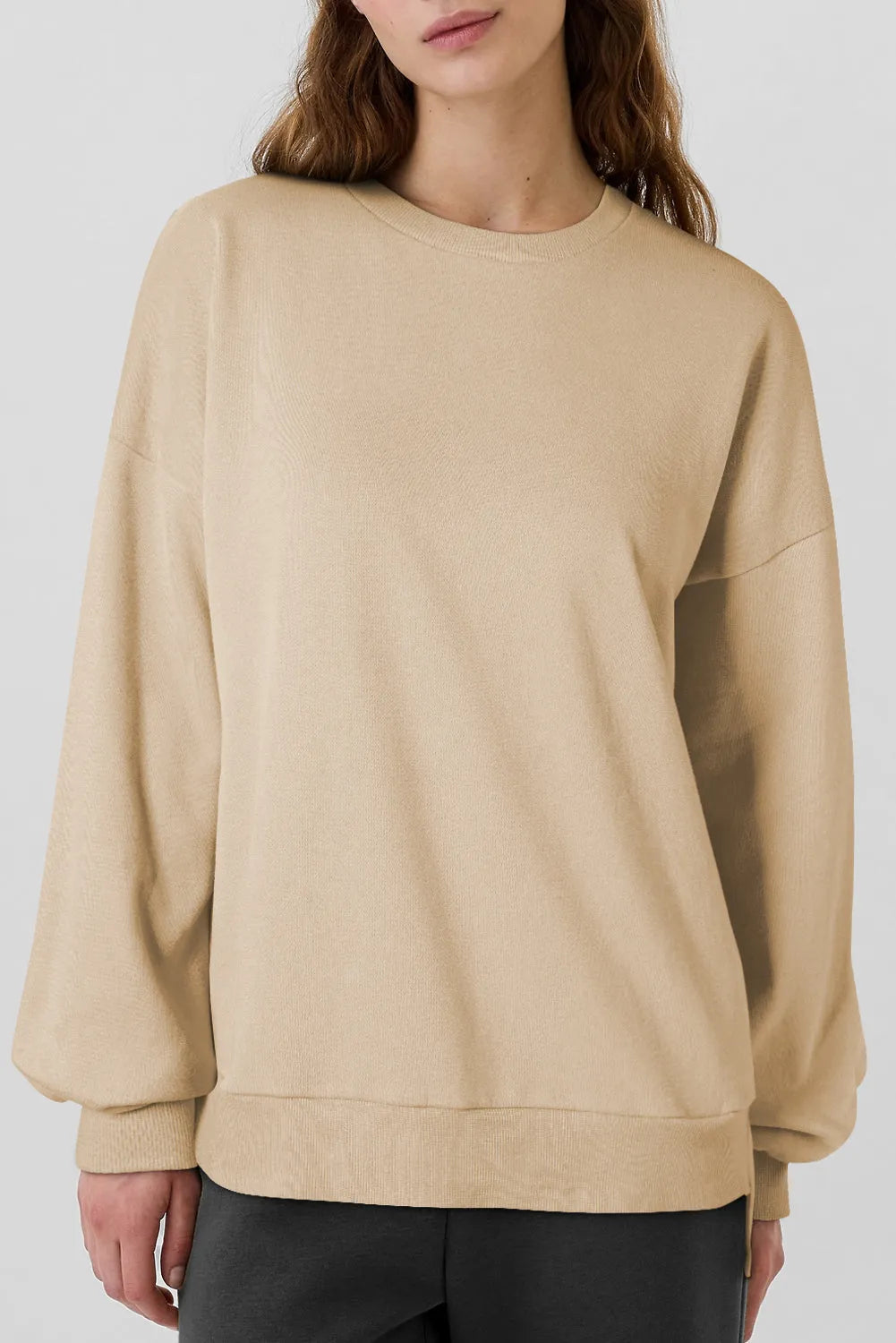 Apricot Solid Fleece Lined Drop Shoulder High Low Sweatshirt - Chic Meadow Boutique 