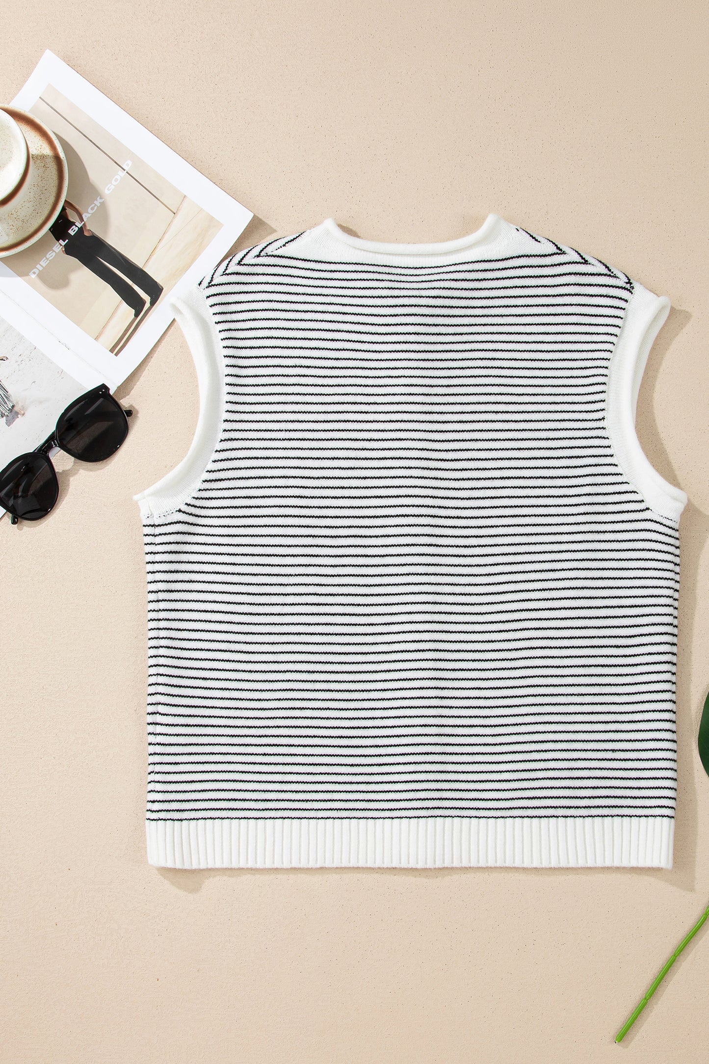 Black Stripe Contrast Trim Cap Sleeve Button Down Casual Cardigan