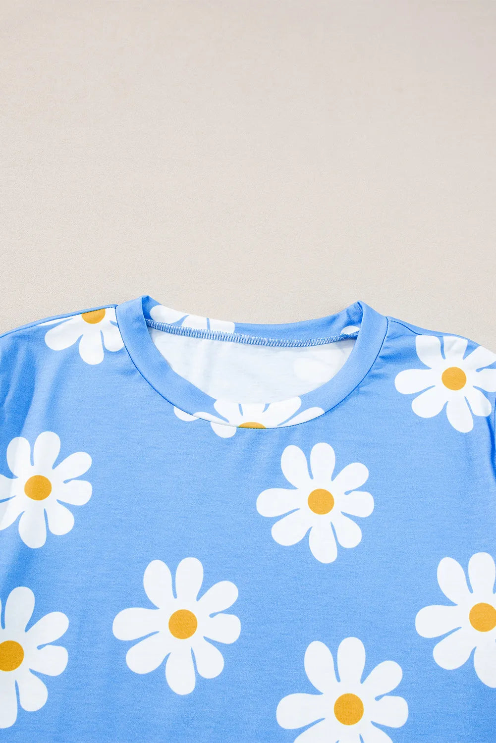 Sky Blue Daisy Printed Crewneck T Shirt - Chic Meadow Boutique 