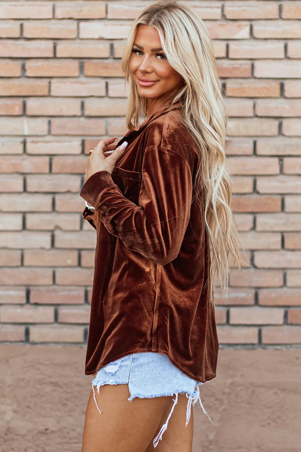 Chestnut Chest Pocket Velvet Shirt - Chic Meadow Boutique 