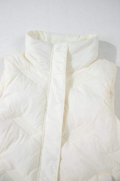 White Quilted High Neck Zip Up Jacket Vest - Chic Meadow Boutique 