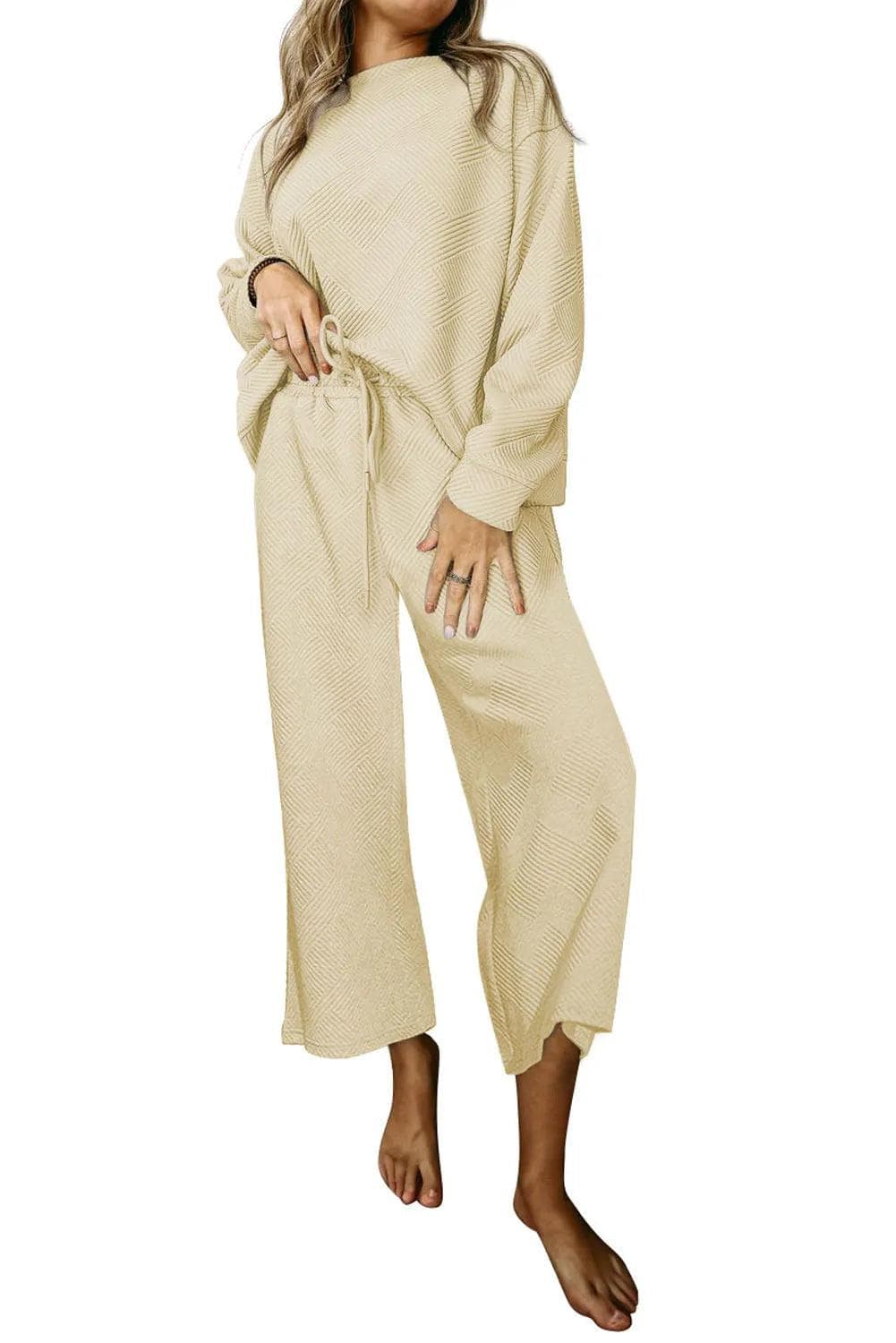 Two Piece Sets/Pant Sets Apricot Ultra Loose Textured 2pcs Slouchy Outfit