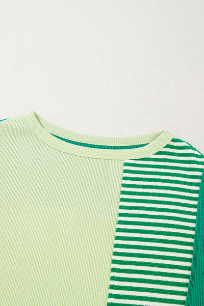 Green Stripe Patchwork Colorblock Plus Size T Shirt