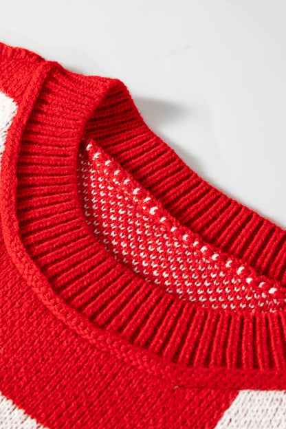 Fiery Red Checkered Bishop Sleeve Sweater