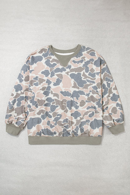 Multicolour Camouflage Print Shift Silhouette Long Sleeve Plus Size Sweatshirt