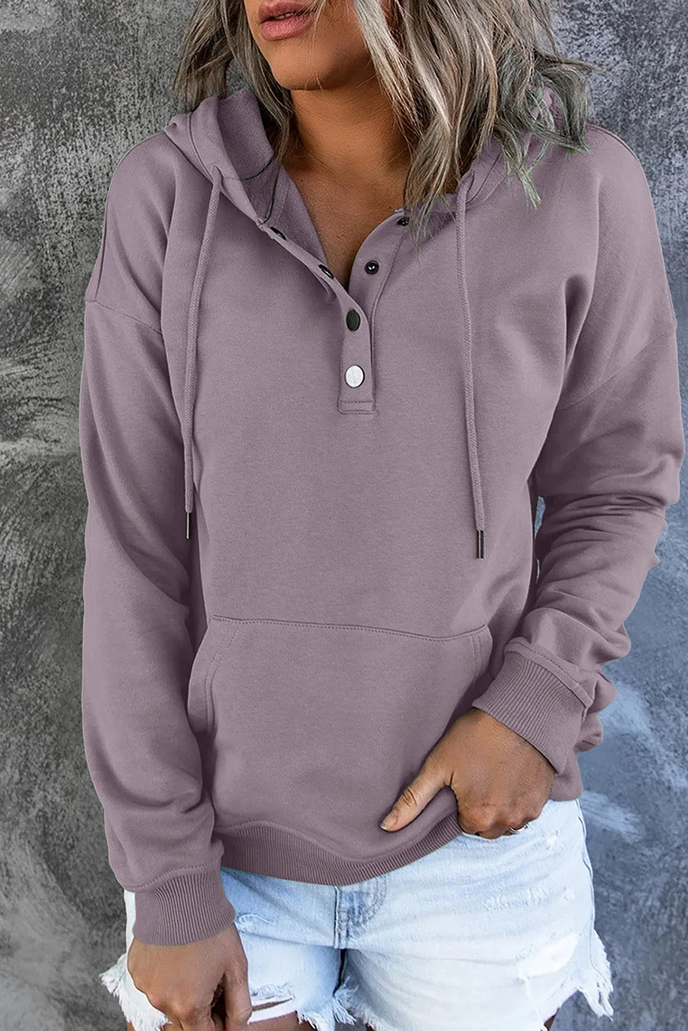 Purple Snap Button Pullover Hoodie with Pocket - Chic Meadow Boutique 