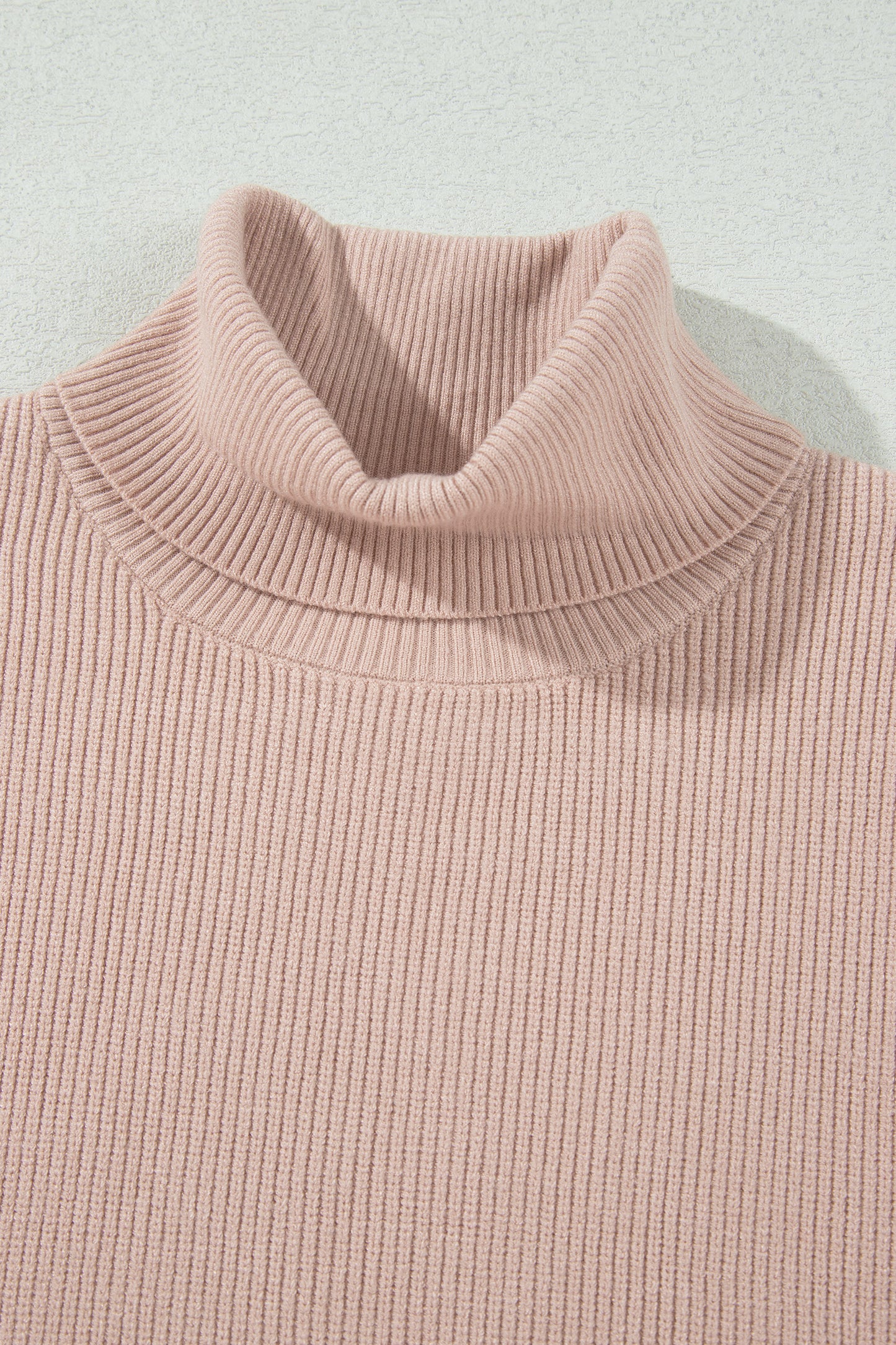 Light French Beige Sleeveless High Neck Knit Split Hem Shift Silhouette Wool Sweater Vest