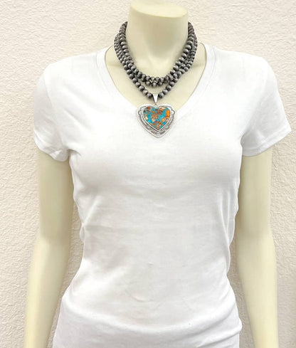 737065, Handmade 18" Navajo Heart Gemstone Necklace