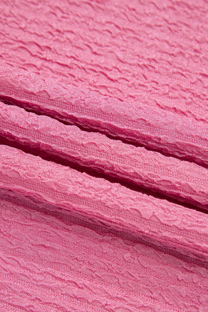 Pink Textured V Neck T Shirt and Shorts Set