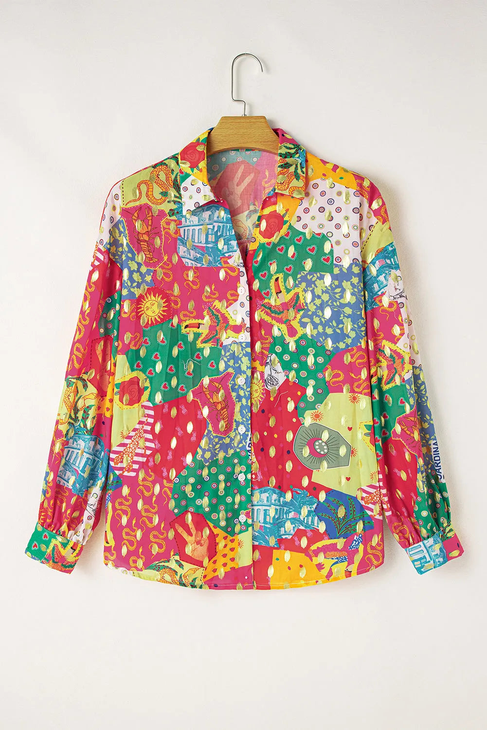 Rose Red Colorblock Abstract Print Button up Loose Shirt - Chic Meadow Boutique 