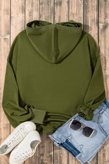 Moss Green Solid Kangaroo Pocket Half Zipper Oversized Hoodie - Chic Meadow Boutique 