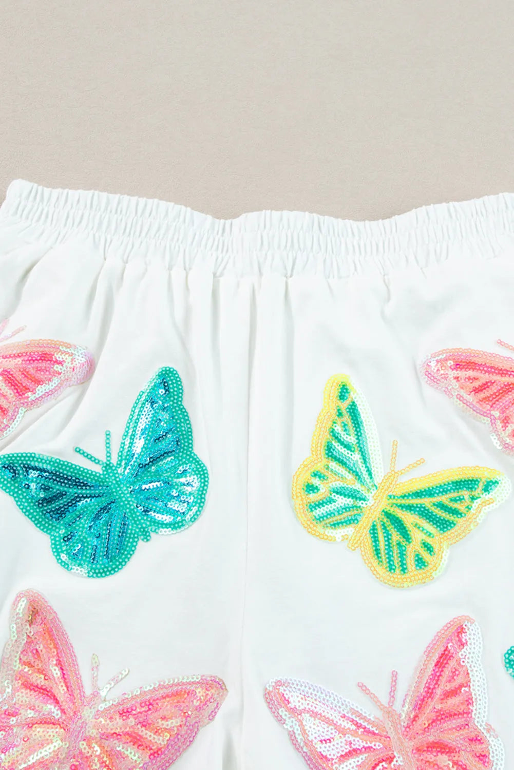 White Colorful Sequin Butterfly Puff Sleeve Top Shorts Set - Chic Meadow Boutique 