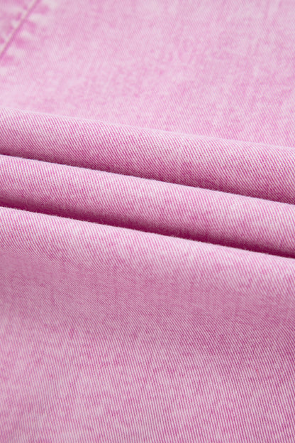 Bonbon Mineral Wash Pleated Bust V Neck Sleeveless Denim Romper