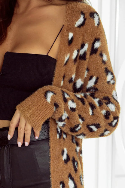 Brown Leopard Print Fur Cardigan - Chic Meadow Boutique 