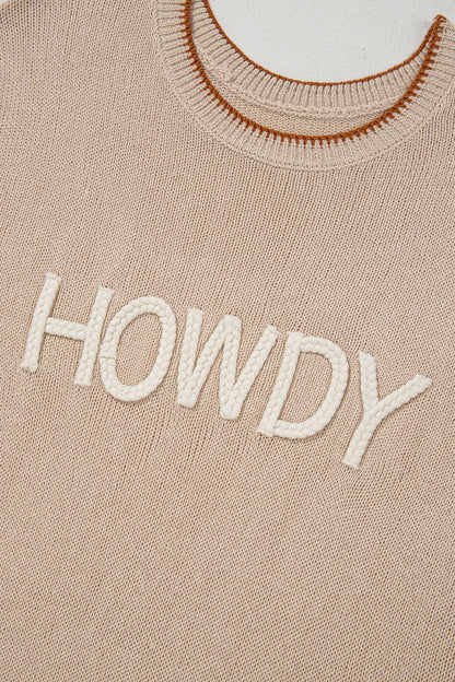 Parchment Contrast Trim Short Sleeve Knit HOWDY Western Sweater