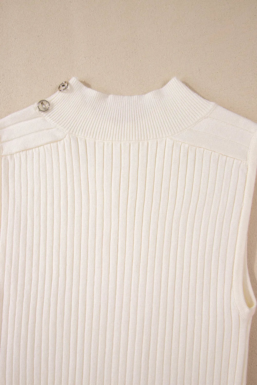 White Ribbed Knit High Neck Sweater Vest - Chic Meadow Boutique 