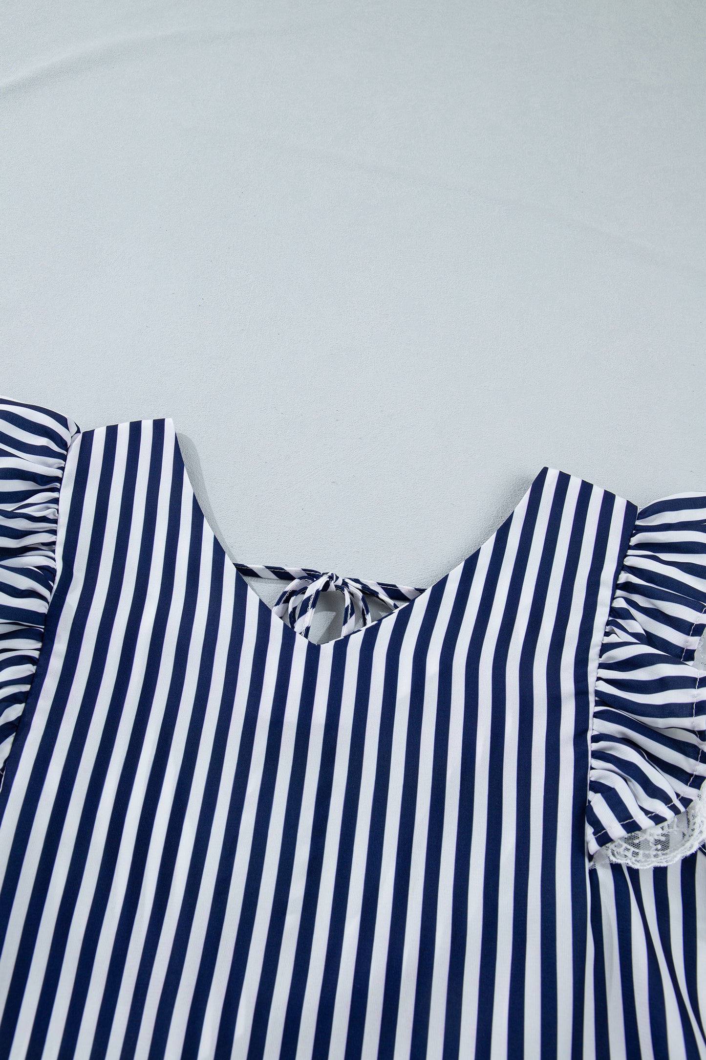 Blue Stripe V Neck Lace Contrast Ruffle Trim Tank Top