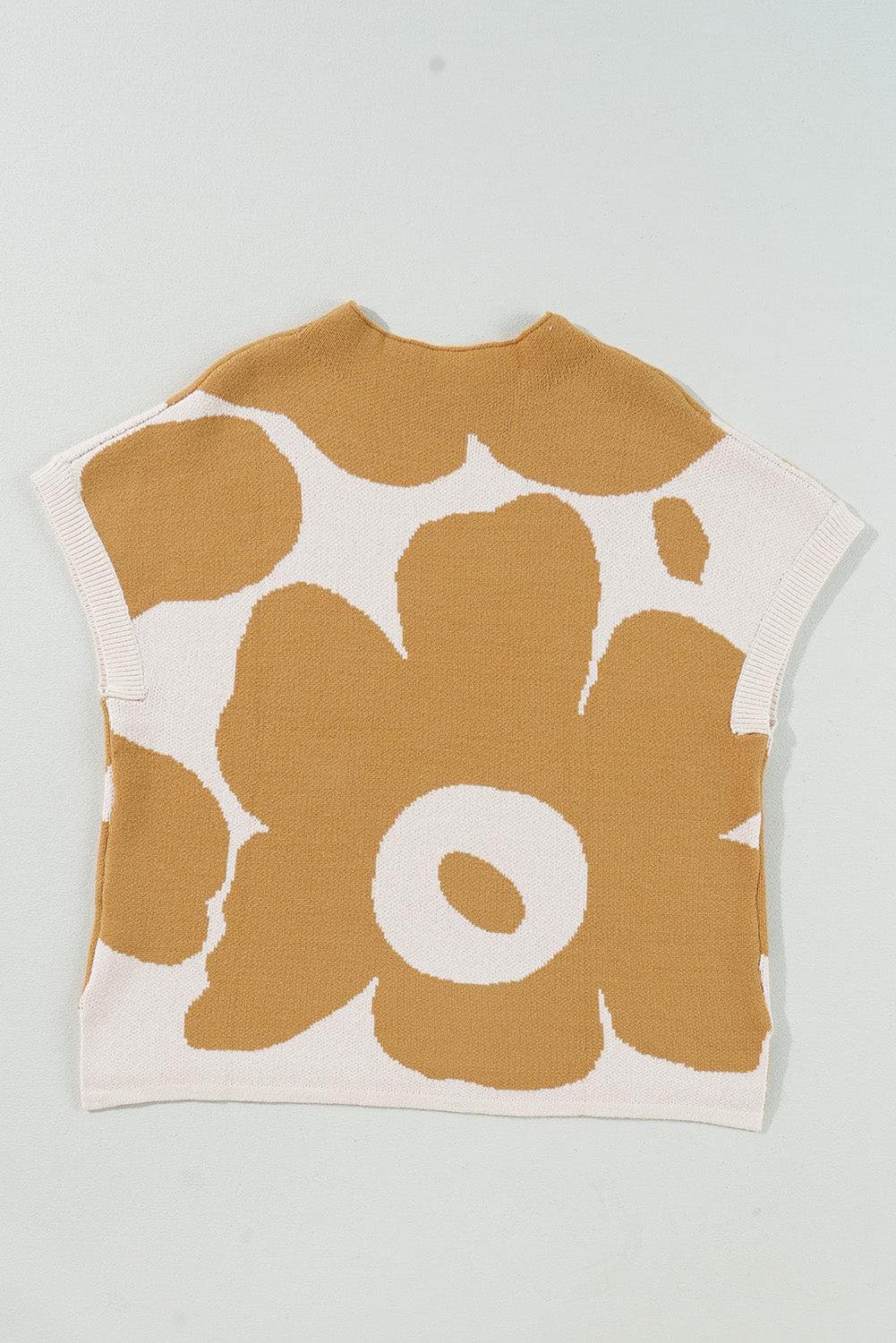 Sweaters & Cardigans/Short Sleeve Sweaters Camel Big Flower Pattern Stand Neck Short Sleeve Sweater