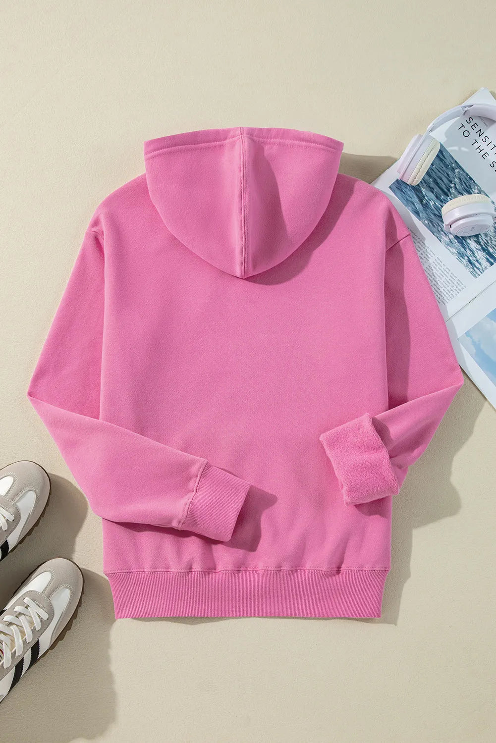 Bonbon Solid Color Fleece Lined Drawstring Hoodie with Pocket - Chic Meadow Boutique 