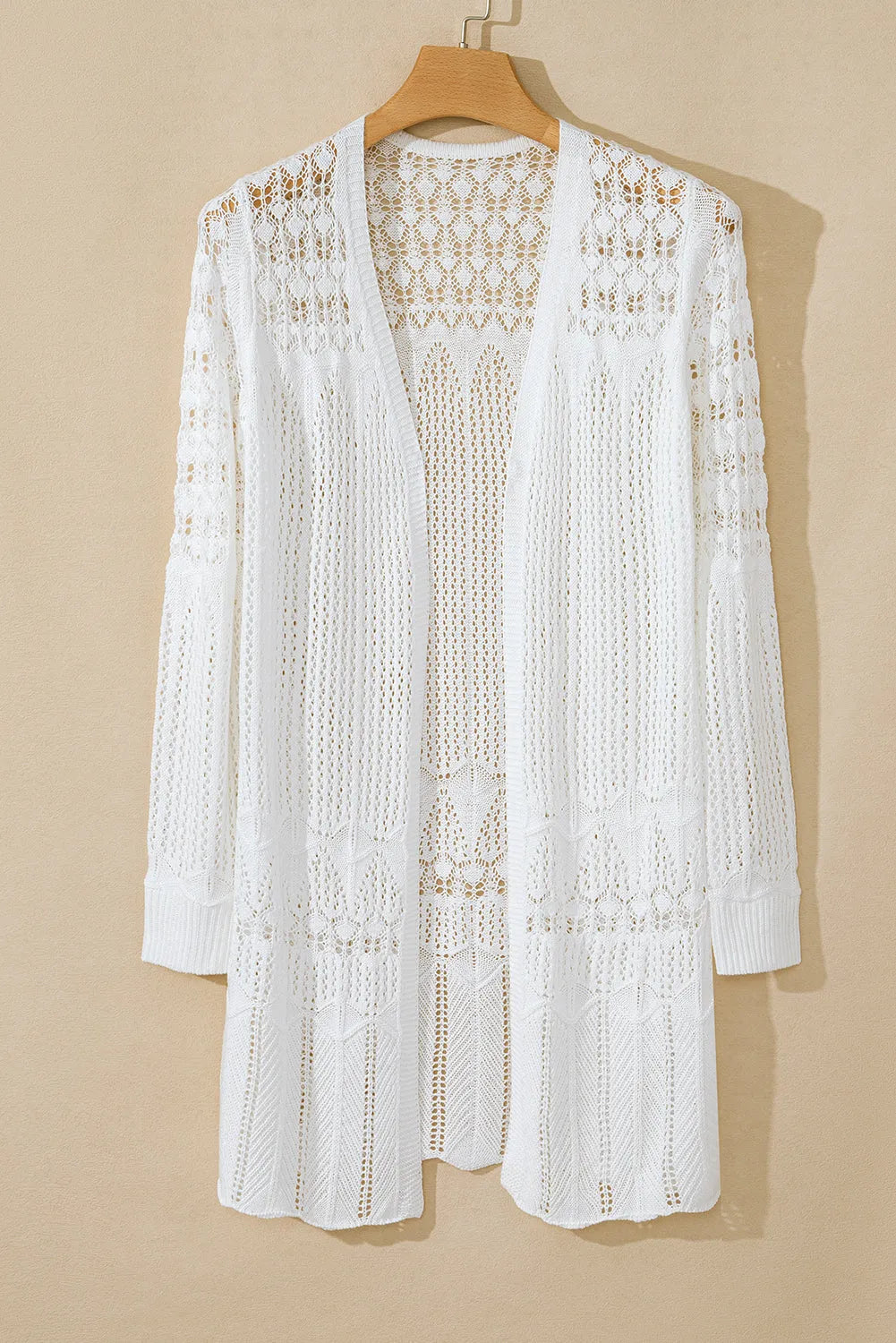 White Crochet Hollow Out Open Front Cardigan - Chic Meadow Boutique 