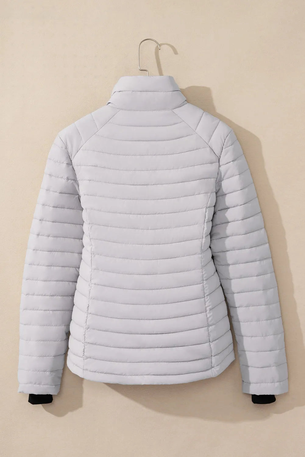 Silvery Solid Color Quilted Zip-up Puffer Jacket - Chic Meadow Boutique 