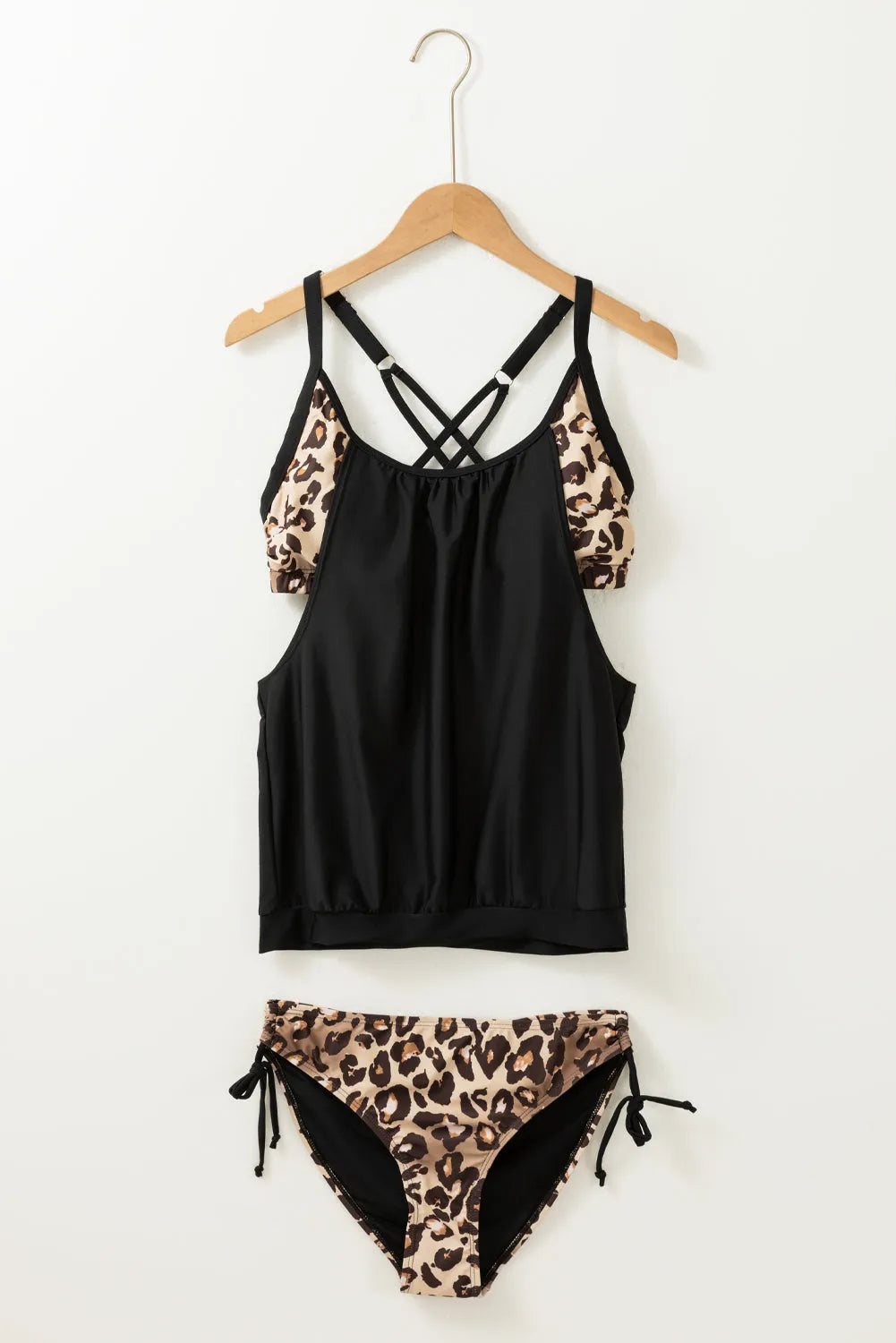 Leopard Grey Layered-Style Striped Tankini with Triangular Briefs - Chic Meadow Boutique 