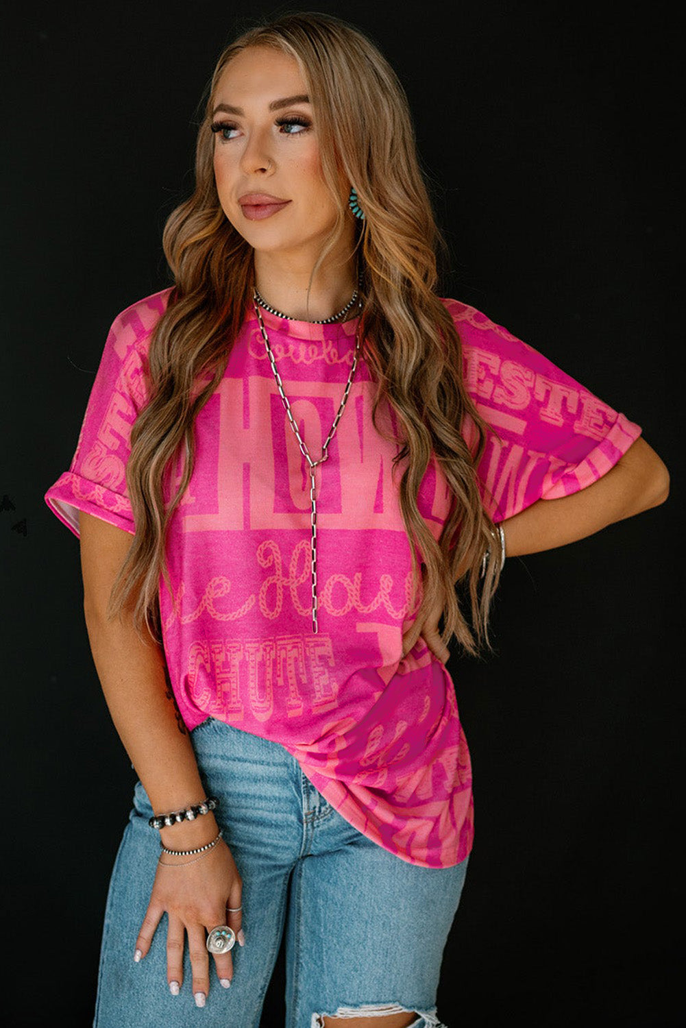 Rose Howdy Cowboy Letter Printed Western Fashion Tee