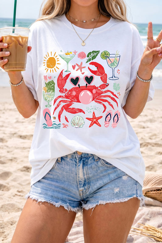 White Summer Vacation Crab Graphic Tee