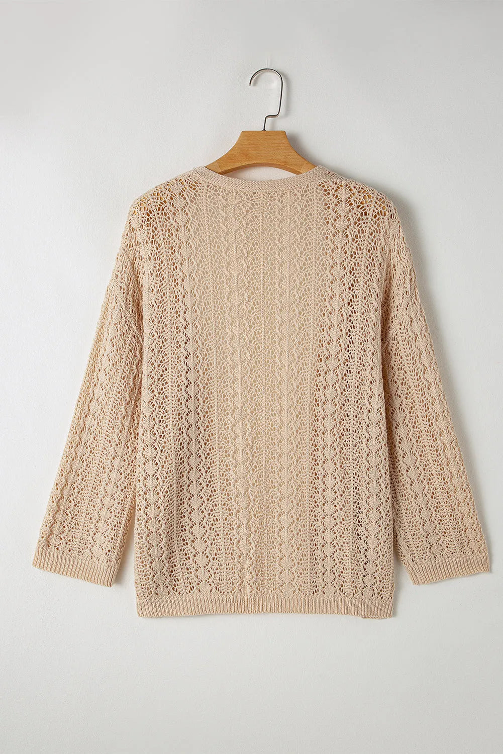 Apricot Hollow Out Knit Drop Shoulder Open Front Cardigan - Chic Meadow Boutique 