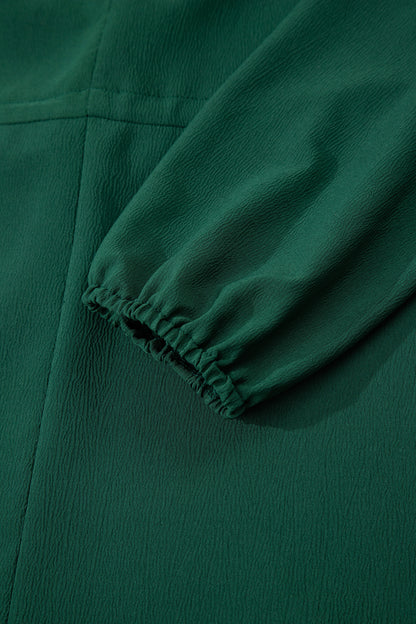 Blackish Green Solid Long Sleeve Button V Neck Tiered Maxi Dress