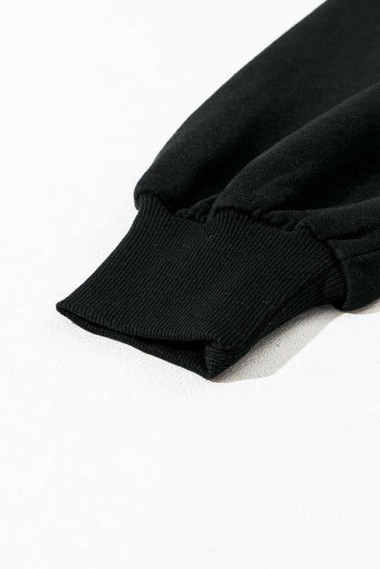 Black Solid Kangaroo Pocket Half Zipper Oversized Hoodie - Chic Meadow Boutique 