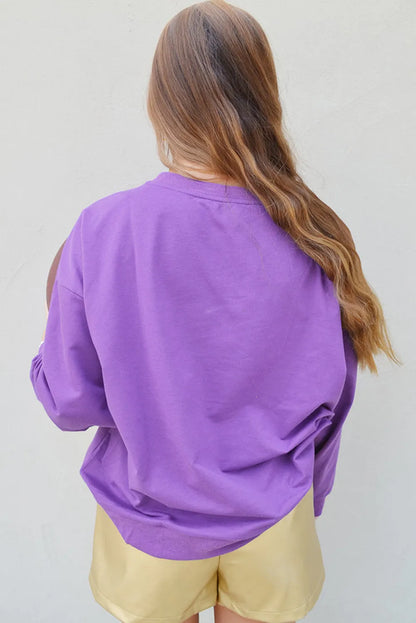 Tillandsia Purple GAME DAY Rugby Chenille Embroidered Pullover Sweatshirt - Chic Meadow Boutique 