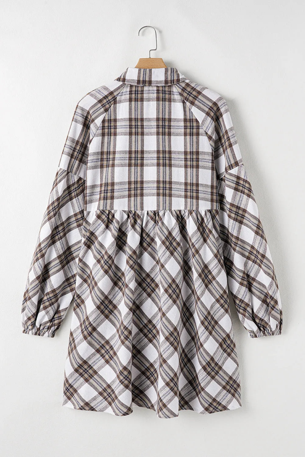 White Plaid Bubble Sleeve Flowy Shirt Dress - Chic Meadow Boutique 