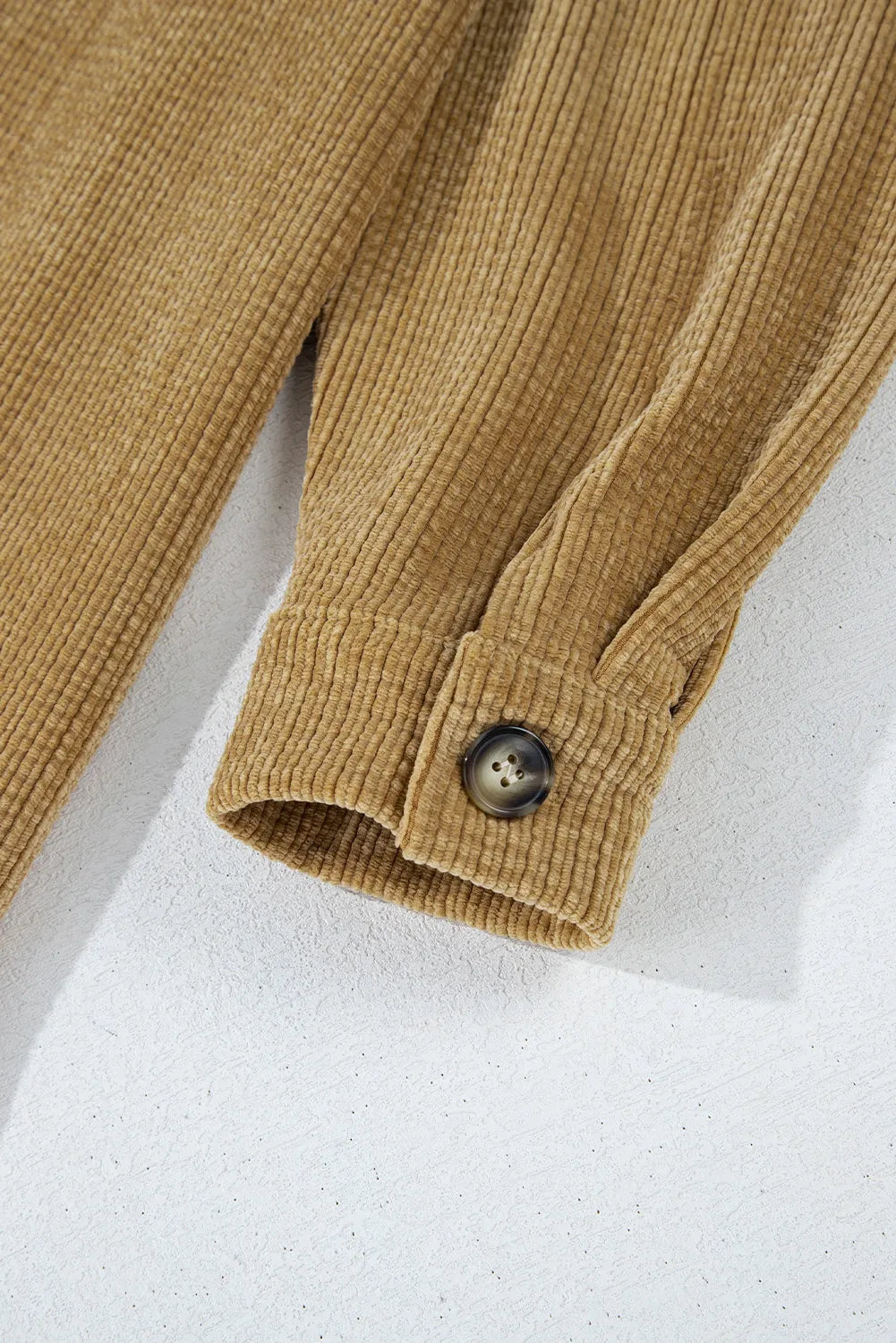 Light French Beige Patched Pocket Button Up Corduroy Shacket - Chic Meadow Boutique 